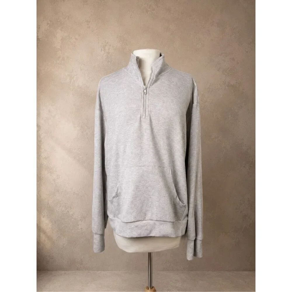 Evereve Sz M Lara mini rib half zip top shirt tan athleisure lounge soft